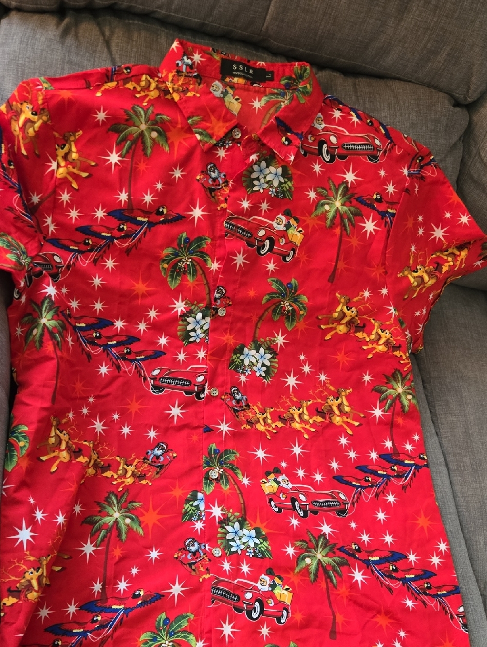 SSLR Red Tropical Print Short Sleeve Button-Down Shirt